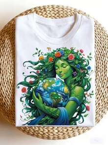 Camiseta Verde Día de la Madre Naturaleza Tierra Planeta Tierra Naturaleza [Diseño Genial] Estilo Urbano en  Camiseta de Mujer Cuello Redondo Cómodo Pantalones Cortos Diseño Unisex y Mangas Camisetas de Hombre, TALLAS GRANDES - Blanco - Ver 1