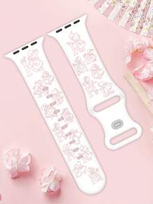 1條女款雕花矽膠錶帶，適用於Apple Watch 41mm 40mm 44mm 45mm 42mm 38mm 49mm 46mm，可愛小女孩字母圖案，柔軟休閒運動錶帶，適用於Apple Watch Series SE 11 10 9 8 7 6 5 4 3 2 1 Ultra，時尚雕花工藝智慧錶帶 - 白色錶帶配粉紅色字母 - 查看 5