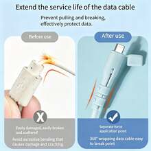 Set de 4 protectores de cable de carga todo en uno, organizador de cables anti-rotura, funda para cables de datos, compatible con laptops, tabletas y teléfonos con USB-C - 4 unidades, color aleatorio - Ver 6