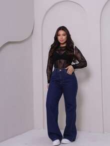 Women's Wide Leg Pants - Comfortable, Casual, Versatile, Stylish, Modern, Blogger Quality - 中等水洗藍 - 查看 8