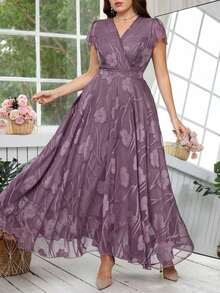 Reflora Vestido floral elegante para mujer de talla grande, vestido de verano para boda - Morado - Ver 5
