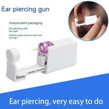 Bộ dụng cụ bấm lỗ tai dùng một lần 2/4/6/8 chiếc, bao gồm khuyên tai dạng bi vàng 3mm, dùng để tự bấm lỗ tai tại nhà. - trắng - Xem 9