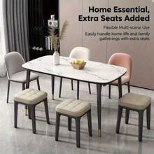 1pc Solid Wood Button Tufted Square Stool, Soft Padded Ottoman Stool, Modern Minimalist Vanity Chair, Multi-Functional Entryway Shoe Bench, Suitable For Living Room Bedroom Home Furniture - Beige - View 8