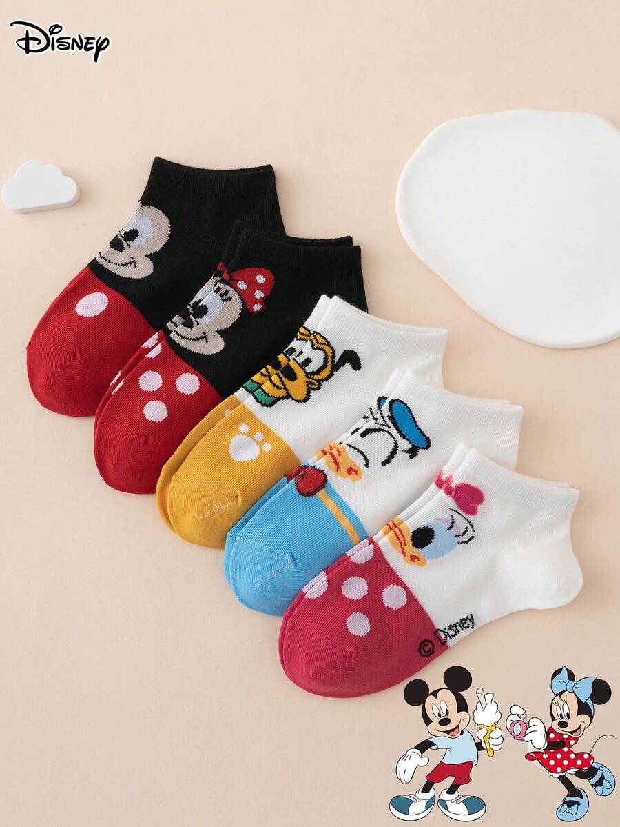 Disney 5双装迪士尼袜子系列 - 米奇、米妮、唐老鸭、黛丝、波点图案,可爱有趣的卡通袜子,适合儿童、运动、四季皆宜,欧美尺码,舒适透气,经久耐穿,色彩鲜艳,适合日常穿着,优质面料,不闷热。 - 彩色 - 查看 1