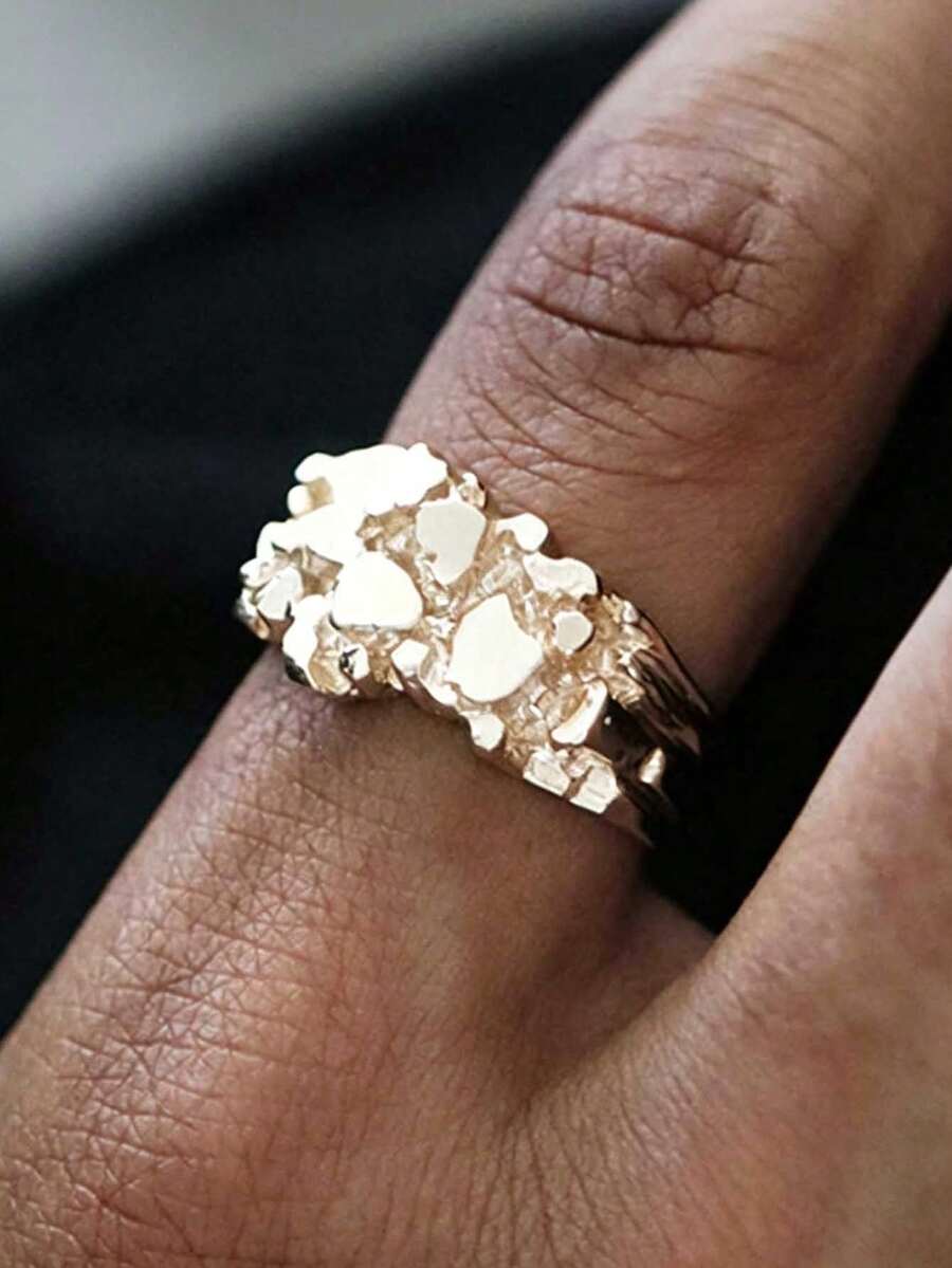 Asymmetrical Yellow Circle Geometric Ring, Fashionable Jewelry Gift For Men, Everyday Wear - Champagne - View 1