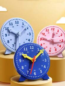 1 pieza Reloj de aprendizaje - Conjunto de modelo de reloj azul, rosa y amarillo con 3 manecillas, herramienta educativa para identificación y cognición del tiempo, con esfera de reloj y manecillas de colores (color de manecilla aleatorio), regreso a la escuela - por defecto - Ver 4