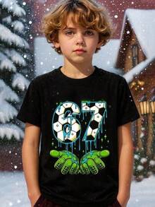 There Is Only One Short-Sleeved T-Shirt To The .Cotton T-Shirt With Graphic Design For Young People, 100% Cotton, With Sporty Design, Comfortable, Modern And Fun, MEME 67 T-Shirt For Kids, Perfect Gift For Christmas, Exquisite T-Shirts For Parties, T-Shirt For Kids Football Lovers, Summer Top For Birthday, Round Neck, Casual, Exquisite Cotton T-Shirt, Fun, Italian Brainrot, Youth Dress For Teenagers. - 黑色 - 查看 6