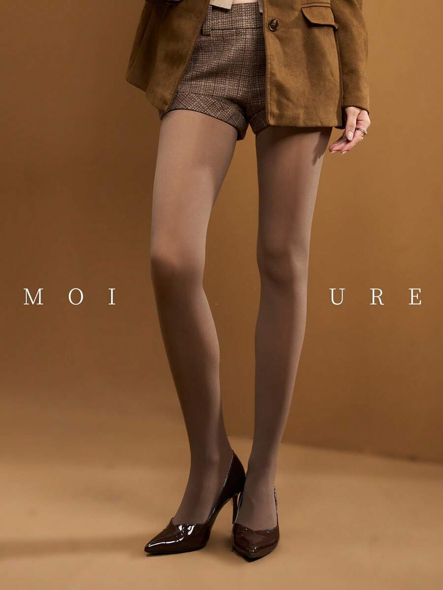 MOIRÉALLURE 女士棕色透明连裤袜,80克单层薄款,经典高腰弹力连裤袜,休闲百搭 - 咖啡棕 - 查看 1