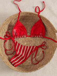 Conjunto de bikini con escote halter y contraste de colores, traje de baño elegante y cómodo para vacaciones de verano en la playa - Multicolor 7 - Ver 5