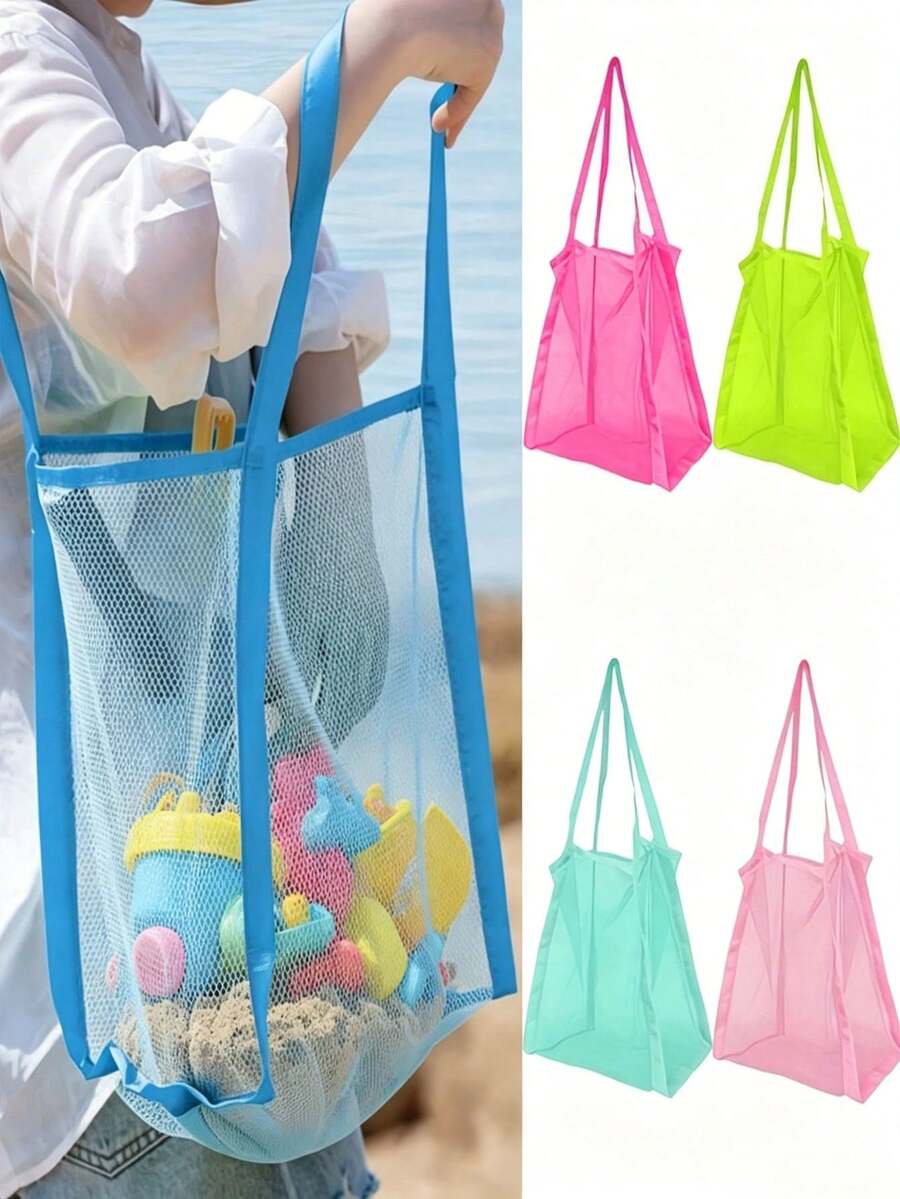 Fitness Bag. Beach Net Storage Bag, Large-Capacity Multifunctional Solid-Color Shoulder Net Bag, Mesh Beach Bag Toiletry Storage Bag, Suitable For Summer Outings And Beach Play