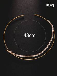 1 chiếc vòng cổ cổ mở thanh lịch, mạ vàng với một viên pha lê lấp lánh, phù hợp đeo hàng ngày, hẹn hò, trang phục công sở - XL1957 Vàng - Xem 5
