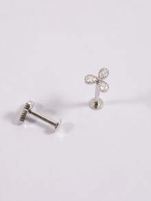 Accesorios para perforación del Body humano - Flor pequeña de plata S925 con incrustación de diamante, perno nasal de rosca con parte superior plana y perno para el hueso nasal - soltero - Ver 6