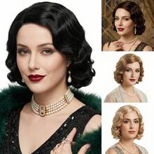 REEWES 1920s Short Wavy Wig, 15 Inch Synthetic Wig, Beginner-Friendly Retro Flapper Wig, Women's Halloween Party Wig, Crimped Wig, Music Festival Wig, Available In Blonde/Brown/Black - 彩色 - 查看 1