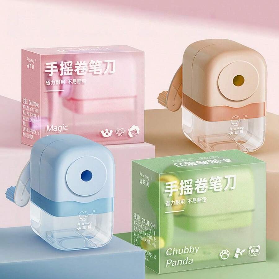 1個手搖式鉛筆削筆器,全封閉式不卡紙旋轉削筆器,返校季適用 - 彩色 - 查看 1