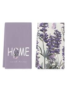 2 Pcs Purple Lavender & Butterfly Pattern Kitchen Towels Rustic Cottage Style Dish Towels Can Be Used In Kitchen Drying Hand Towels Tea Towels Suitable For Farmhouse Kitchen Home Indoor Dish Drying - Mauve Purple - View 10