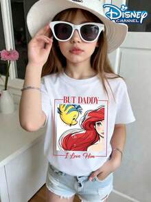 Disney Mermaid Ariel T-Shirt, Mermaid Themed Ariel With Flounder Artistic Cartoon Children's Short Sleeve T-Shirt Pattern Summer Tops,Short-Sleeved Casual And Cute Style  Children's Clothing Design, Girl Clothes For Kids Clothes ,Ropa Para Niños,Teen Girls Clothes, Summer Clothes,Boys Summer Outfits,Boys Clothes,Perfect For Cool Girls. Comfortable And Breathable Children's Short-Sleeved T-Shirt. Comfortable And Casual Wear All Year Children's Clothes,Comfortable & Lightweight, Iconic Print For Mix-And-Match Outfits,Suitable For Both Boys And Girls. - White - View 2