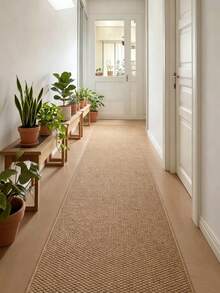 1pc Jute Woven Artistic Long Rug, Personalized Aesthetic Decor Carpet, Hallway Entryway Long Rug, Ins Style Space Ambiance Mat, Modern Minimalist Wooden Accent, Small Rug, Doormat, Home Decor, Area Small Rug, Corridor Long Mat, Bedside Rug, Bedroom Carpet, Washable Rug - Multicolor - View 3