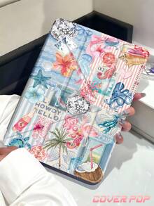 2026 貝殼、迪斯可球與蓮花圖案平板保護殼，相容於 Ipad Air 8 (M4) 2026 (11 吋)/2026 (13 吋)、9.7/10.2/10.5/10.9/12.9/Pro 11/A16、第 10 代、Galaxy Tab S6 Lite 10.4 吋、Kindle Paperwhite 第 12 代 2024、Kindle (第 11 代-2024 年發布)，防震軟保護、智慧睡眠/喚醒、Y 型摺疊支架多角度視角，適合作為可愛禮物用於返校、夏季海洋、情人節、假期 - 彩色 - 查看 3
