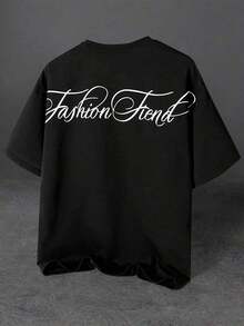 Camiseta de hombre con estilo callejero popular con gráfico bordado "Freedom", adecuada para festivales de música al aire libre, salidas casuales, regalos para novio/esposo, regalos de aniversario, camiseta negra de cuello redondo para hombres, camiseta de hombre con estampado grande, camiseta holgada de hombre - Negro - Ver 9