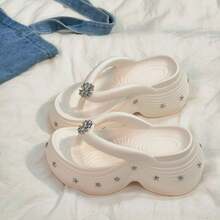 Sandalias de plataforma de 8 cm de separador de dedos para mujer, zapatos de playa multicolor de EVA para playa y uso diario - Azul - Ver 3