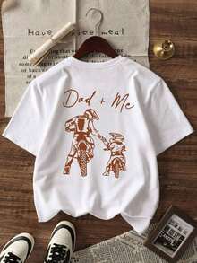 1 Piece Toddler Kids Casual Print Round Neck Short Sleeve T-Shirt, Summer Clothes For Students - The Dad+Me Bike Print T-Shirt Brings Joy And Happiness To Every Child! - 軍綠色 - 查看 3
