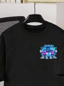 Basic Short-Sleeved T-Shirt For Pre-Teen Boys, Featuring A Cartoon-Style Slogan Graphic Print With The Number 67, In A Minimalist And Refreshing Style, Suitable For Casual Spring, Summer And Autumn Outfits - 紅色 - 查看 6