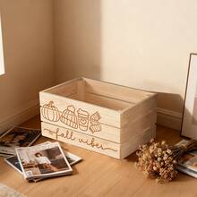 1 buah Kotak Penyimpanan Terbuka Kayu Rustic dengan Label Bertema Musim Gugur dan Pola Daun, Kotak Penyimpanan Buku Musiman, Kotak Penyimpanan Kain Linen, Kotak Kayu dengan Desain Daun Maple dan , Pengatur Meja - MultiWarna - View 4