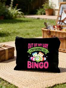 「Bingo」字母印花旅行盥洗包，卡通趣味多功能帆布包，充電器收納包，旅行必備化妝包：女孩旅行必備包，中性拉鍊包，化妝品、彩妝與旅行必備輕量收納包，適合青少年的完美禮物，生日與旅行配件，節日禮物，開學禮物 - 彩色 - 查看 7