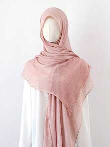 1pc Metal Chain Edge Short Tassel Scarf, Soft Lightweight Daily Shawl Scarf Headscarf, For Party, Travel, Office, Wedding Gift - Multicolor - View 3