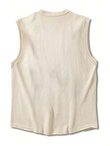 Tank Top Tanpa Lengan Leher Bulat Pria, Rompi Rumahan Kasual dengan Cetakan Huruf, Warna Aprikot - Aprikot - View 3
