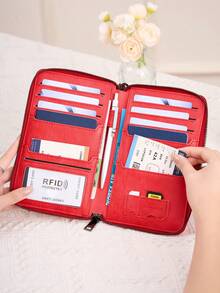 CHARM INFINITE RFID 防盜護照夾旅行錢包，PU 多卡位拉鍊手拿包附腕帶，防盜大容量旅行文件收納袋 - 彩色 - 查看 6