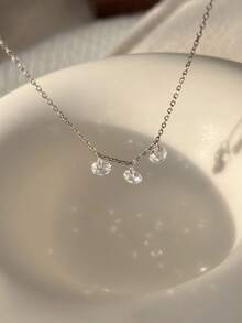 GAGAFEEL 1 pieza Collar gargantilla de plata de ley 925 con colgante de 3 circonitas cúbicas, elegante y de moda, joyería para uso diario de mujer, regalo de amistad y fiesta - Plateado - Ver 5