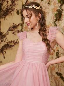 Unity Vestido De Malla Unicolor Con Detalle Fruncido - Rosa vieja - Ver 5