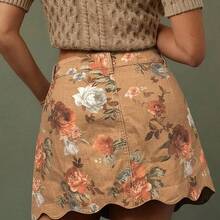 Nana's Women's Clothing Store  Falda vaquera mini de línea A con estampado de flores, de algodón 100%, con botones delanteros y cintura alta con escote ondulado. Casual, linda, para otoño, invierno, estilo bohemio, vestimenta occidental para mujer, atuendo para conciertos de música country - Multicolor - Ver 9