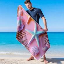 1pc Pink Starfish & Shell Pattern Beach Towel, Super Absorbent Quick Dry Bath Towel, Lightweight Soft Beach Blanket, Suitable For Beach, Swimming, Outdoor, Travel, Ideal Beach Essential - A - View 4