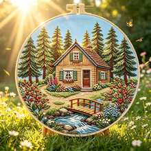 Fairy Tale Forest Cottage Embroidery DIY Kit, Deer & Mushroom Landscape Handmade Decorative Painting With Embroidery Frame, Healing Style Home Decor - Multicolor - View 7