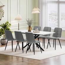 Marble Dining Table + Heather Gray Dining Chairs