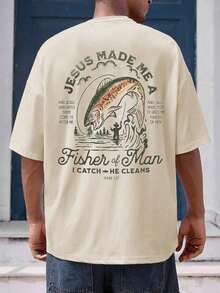 Men's Short-Sleeved Crew Neck T-Shirt With Letter Print, Standard Size - Grey - View 3