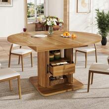 Extendable Dining Table, Kitchen Table, Round Table That Converts To Oval, 118-158 Cm, Seats Up To 6, With Drawers, Black - 黑棕色 - 查看 12