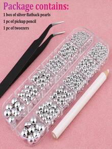 Silver Nail Decorations And Gemstones, Half-Round Flat-Bottom Pearl Nail Decorations, Nail Pearl Rhinestone Set With Gold Beads, Includes Pickup Pen And Tweezers, Suitable For DIY Nail Art, Face Makeup And Handicrafts Nail Charms - Multicolor - View 7