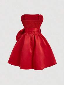 MOD Vestido corto para mujer con lazo rojo en el lateral, vestido de graduación blanco - Rojo - Ver 2