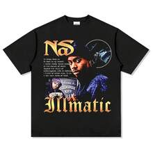Camiseta gráfica Nas Illmatic para hombre y mujer, camiseta de manga corta con cuello redondo, de algodón, cómoda, clásica, a la moda, de rap - Negro - Ver 7