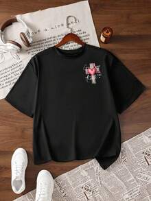 Women's Pink Graphic T-Shirt With Cross And Heart, "God Is Always Good", Short Sleeves, Round Neck, Soft, Comfortable, Loose Casual Fit. Ideal For Church And Everyday Summer Wear. - 黑色 - 查看 8