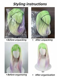 anxin Rainbow Ombre Wig With Bangs, Kawaii Style, Macaron Color, Lolita Cosplay, Suitable For Conventions And Daily Wear - Purple Ombre - View 10