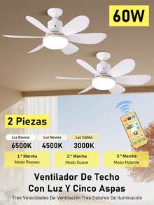 Ceiling Fan With Light And Remote Control, 60W Dimmable LED Ceiling Fan With E27 Socket, Ceiling Fan For Bedroom, Living Room, 6 Blades, 3 Speeds, Timer - 2 PIECES - View 11