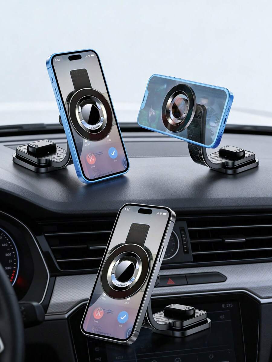 1 pièce Support de téléphone de voiture magnétique super puissant à rotation 360°, convient aux smartphones à grand écran, 2-en-1 tableau de bord et aération, fonction de positionnement mémoire, matériau ABS stable