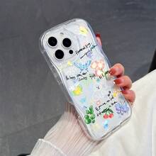 1 chiếc ốp lưng điện thoại thời trang chất liệu TPU, họa tiết hoa bướm, trong suốt, màu kem, chống rơi toàn thân, tương thích với iPhone, Honor, v.v. - Trong sáng - Xem 2