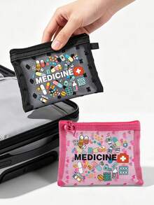 迷你便携网眼药袋，印有“Medicine”（药品）字样图案，小巧便携，可作急救包、露营药袋、日常保健收纳包、化妆包、护肤包，适用于日常/户外/旅行，是注重健康和经常外出人士的必备之选，也是必备的医疗配件。 - 彩色 - 查看 2