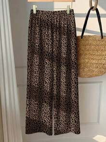 2026 Pantalones largos con cordón y estampado de leopardo negro para mujer, verano - Blanco 2 - Ver 6