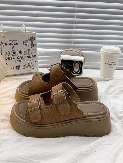 Sandal nữ đế dày, mũi tròn, gót đế xuồng rỗng, kiểu xỏ chân, dép đi mùa hè du lịch dã ngoại thường ngày, phù hợp phối với váy và đi biển, dép đế dày